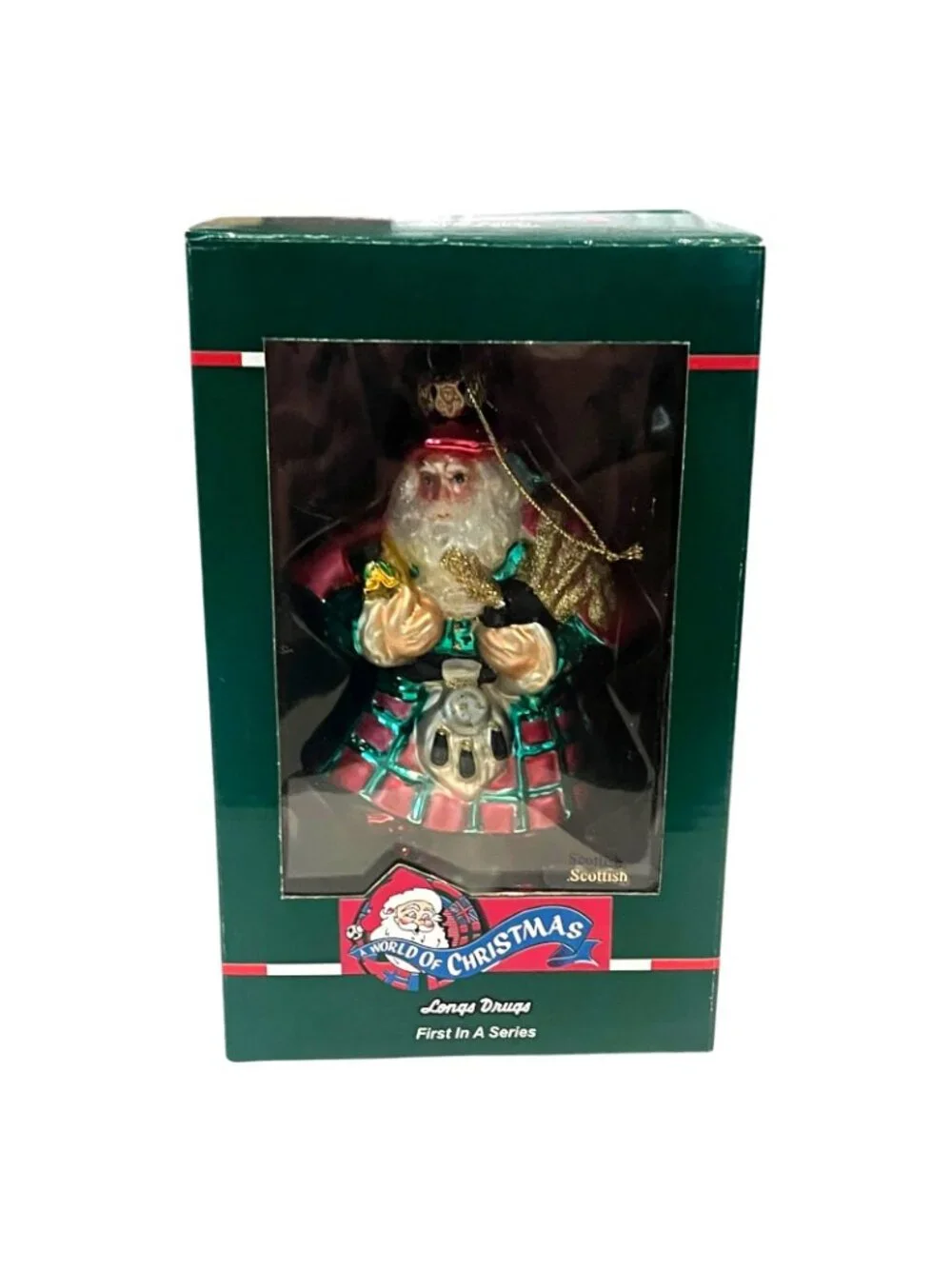 Kurt Adler World of Christmas Scottish Santa Glass Christmas Ornament Longs NEW - Picture 2 of 5